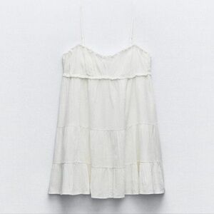 Zara White Tiered Babydoll Mini Dress M